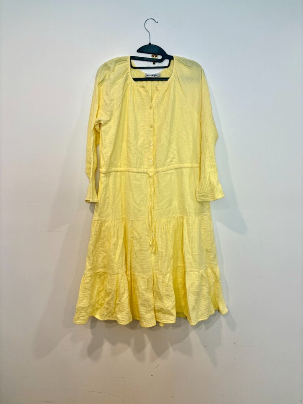 Yakira Bella Cotton Summer Yellow Tiered Midi Dress sz S